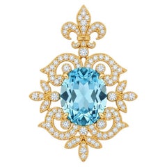 Baroque Revival Sky Blue Topaz Pendant, Silver, Gold