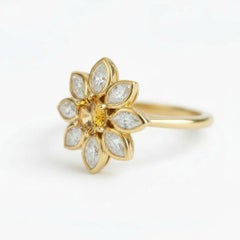 Anillo de flor de margarita con citrino en oro amarillo de 14K