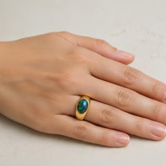 Unisex Oval Cabochon Black Opal Signet Ring