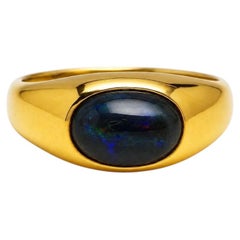 Unisex Oval Cabochon Black Opal Signet Ring