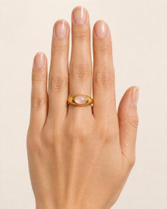 Unisex Oval Cabochon Rose Quartz Signet Ring