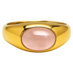Unisex Oval Cabochon Rose Quartz Signet Ring