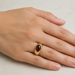 Unisex Oval Cabochon Garnet Signet Ring