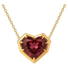 Collier avec pendentif en grenat en forme de cœur, argent et or