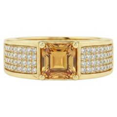 Men’s Citrine Geometric Statement Ring, Silver, Gold