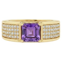 Men’s Amethyst Geometric Statement Ring, Silver, Gold