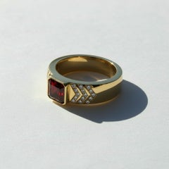 Art Deco Chevron Ring with Garnet Silver, Gold