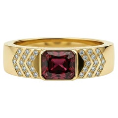 Art Deco Chevron Ring with Garnet Silver, Gold