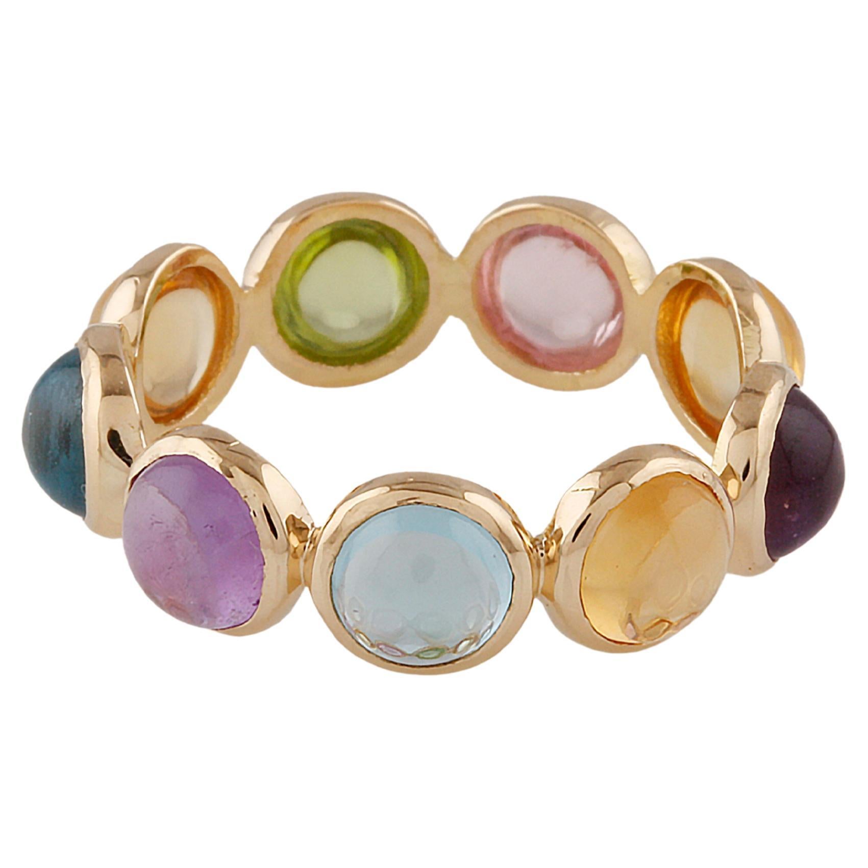 Multicolor Stone Round Ring In 18K Yellow Gold
