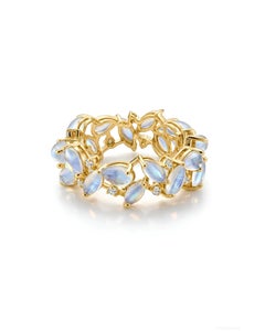 Ring aus 18-karätigem Gold mit Mondstein und Diamanten im Marquise-Schliff