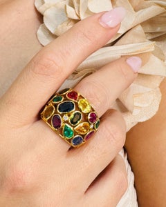 18K Gold Multicolor Tourmaline Diamond Ring