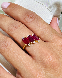 18K Yellow Gold Ruby Doublet Ring with Diamonds, By Tresor Collection