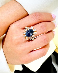 18K Gold Sapphire & Topaz Sunburst Ring