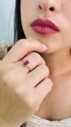 18K Yellow Gold Rhodolite Noir Ring, 4.10ct Rectangular Cut, New