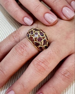18K Yellow Gold Multicolor Gemstone Cocktail Ring, 9.42 Carats