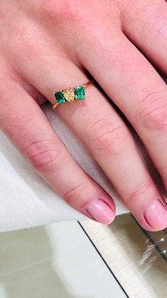 18K Yellow Gold Verdant Asymmetry Ring with 0.44ct Emerald & Diamonds