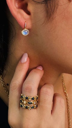 18K Gold Rainbow Moonstone & Blue Sapphire Mosaic Ring