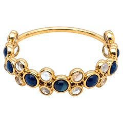 18K Gold Rainbow Moonstone & Blue Sapphire Mosaic Ring