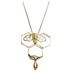 Honey Dripping from Honeycomb with Bee Pendant, Sterling Silver, Gold-Plated