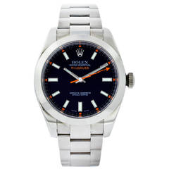 Rolex 904L Stainless Steel Milgauss Orange Black Dial Wristwatch