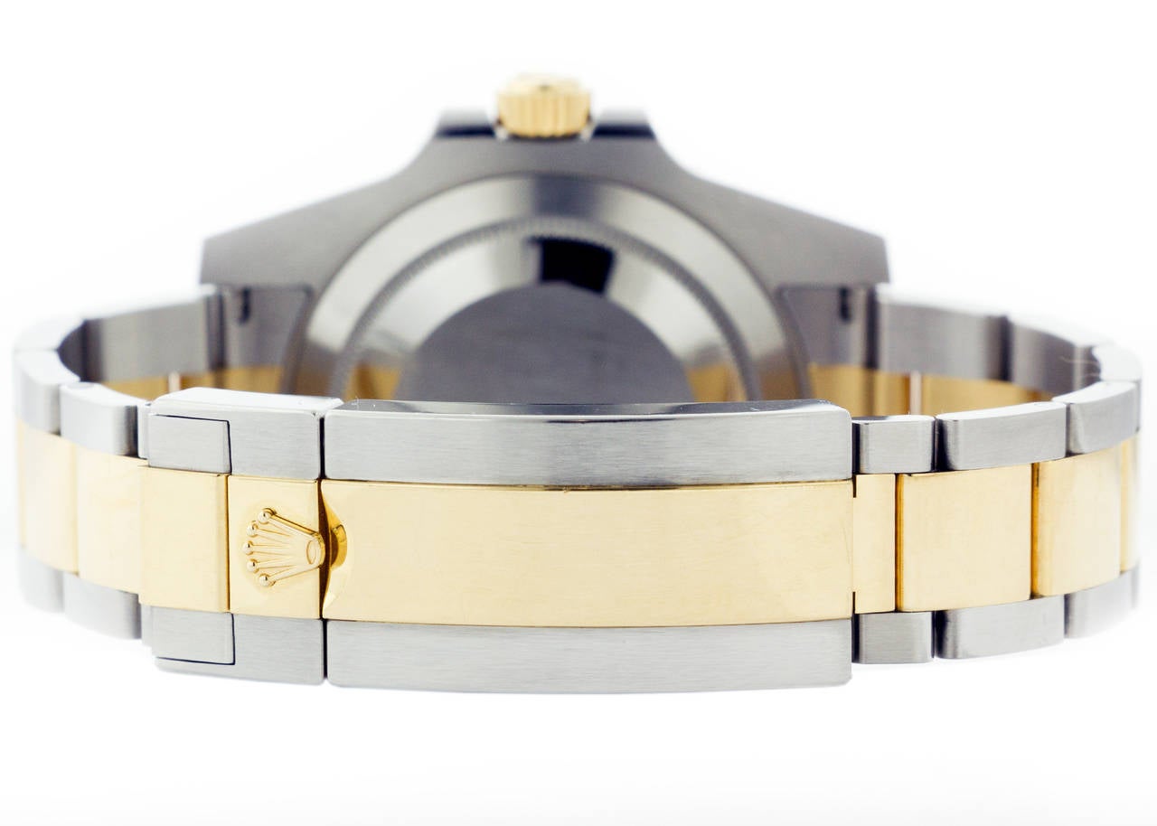 Women's or Men's Rolex Yellow Gold Stainless Steel Submariner Black Ceramic Wristwatch Ref 116613 For Sale