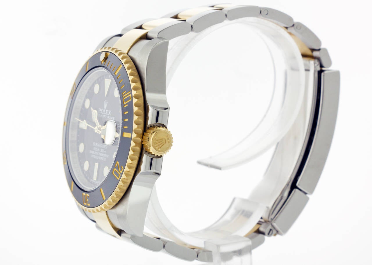 Rolex Yellow Gold Stainless Steel Submariner Black Ceramic Wristwatch Ref 116613 For Sale 2
