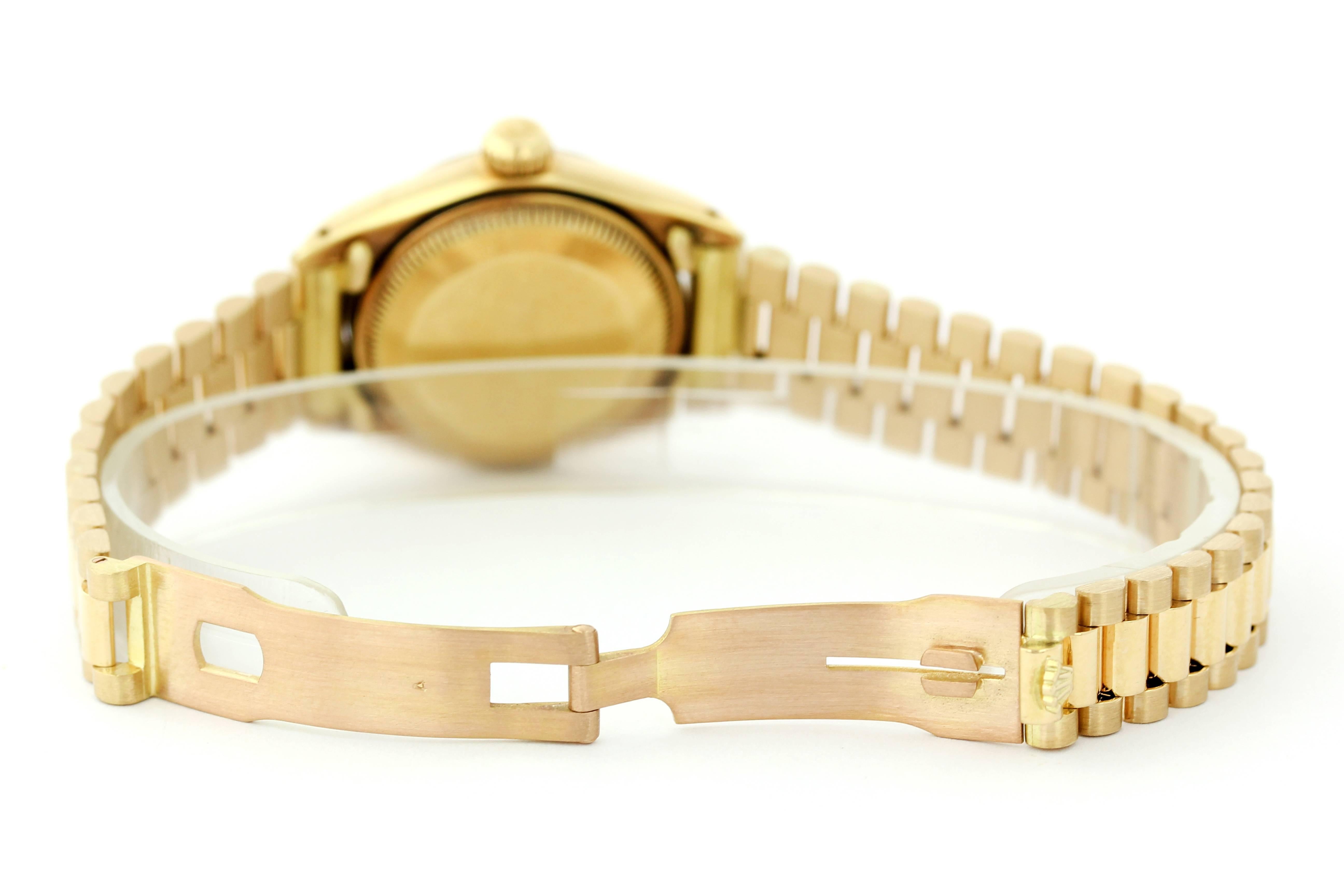 Rolex Lady's Yellow Gold President Automatic Wristwatch Ref 6917 In Excellent Condition For Sale In Los Angeles, CA