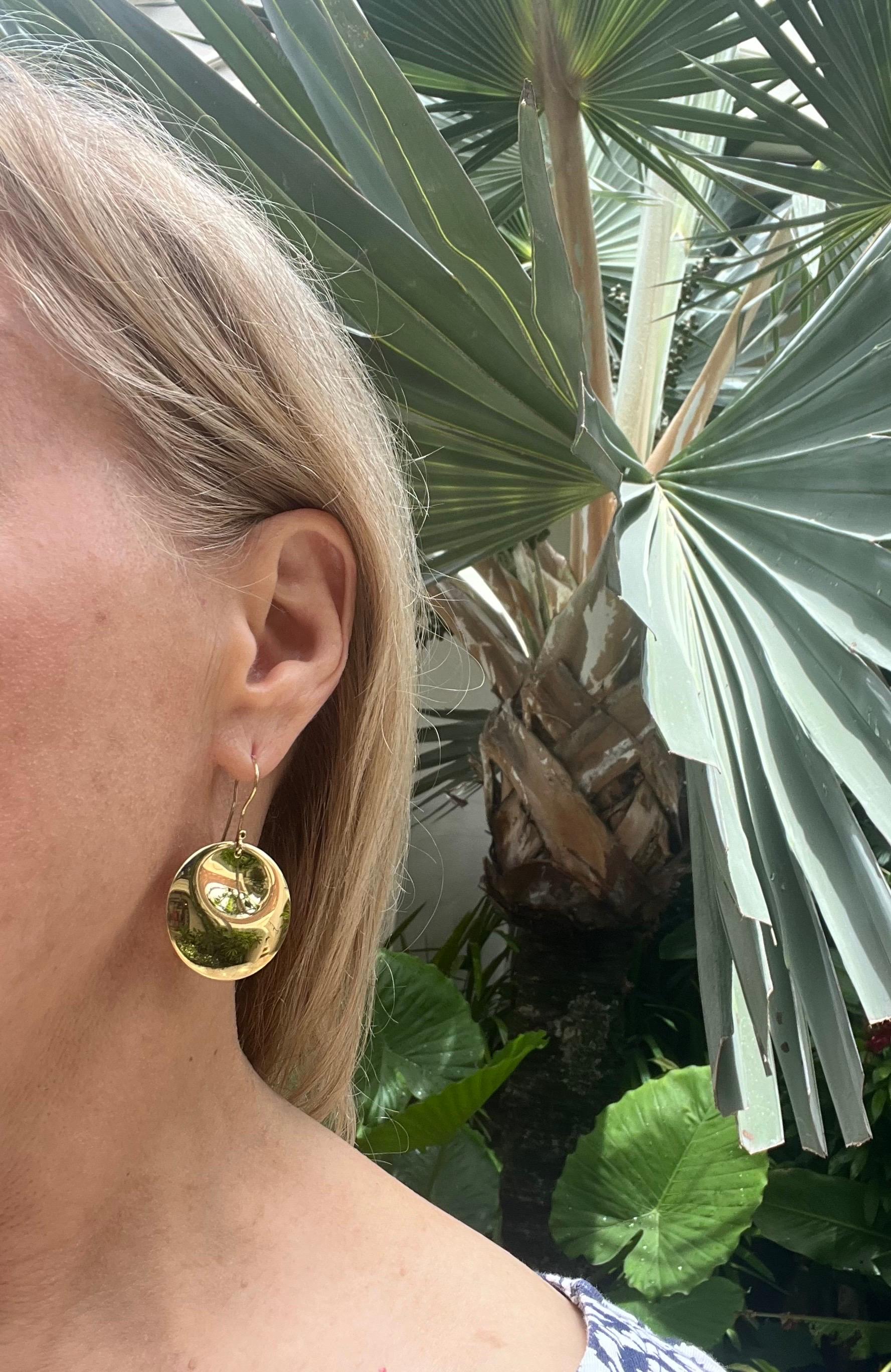 Tiffany & Co. Elsa Peretti 18k Yellow Gold Disc Drop Earrings In Excellent Condition In Palm Beach, FL