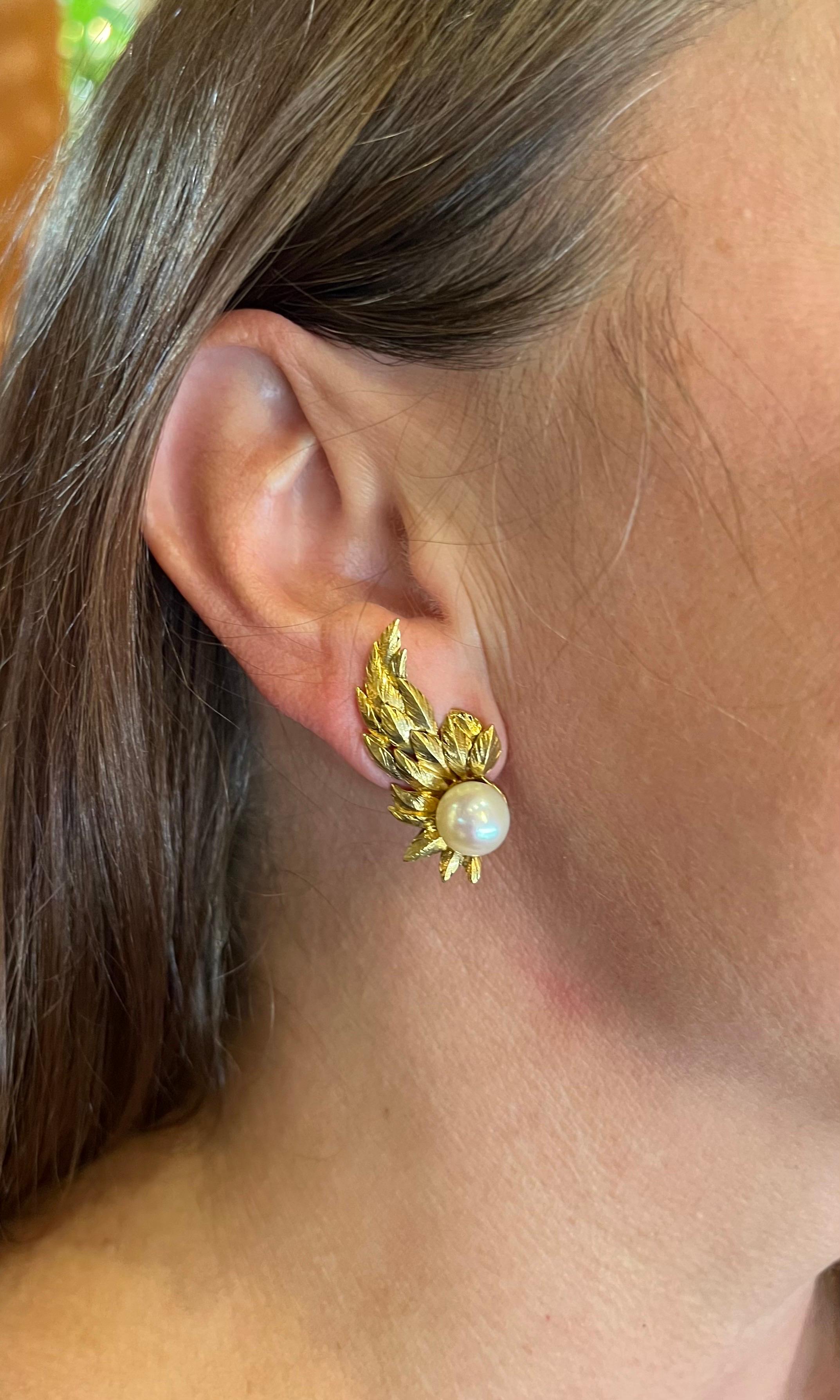 Women's Tiffany Schlumberger 18k Yellow Gold Pearl Wing Earrings