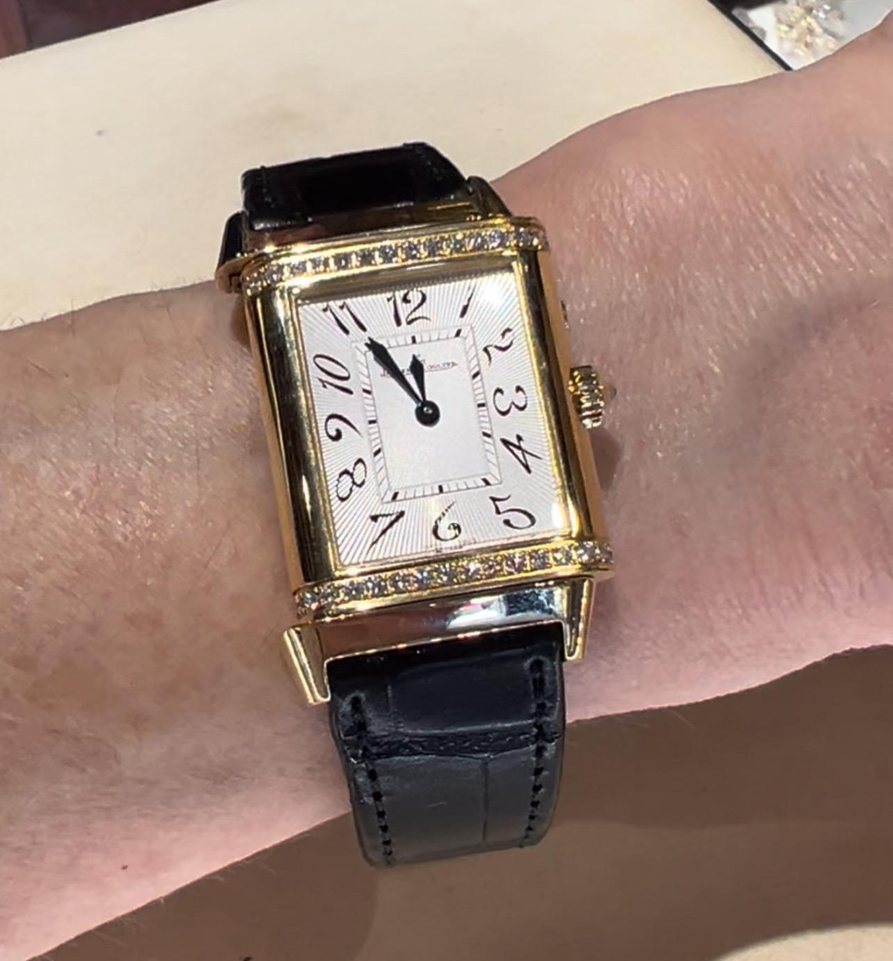 Jaeger-LeCoultre Reverso Duetto Duo Yellow Gold Diamond Wristwatch For Sale 3