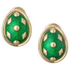 Pendientes de Tiffany Schlumberger de oro de 18 quilates con esmalte verde y forma de rombo