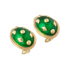 Pendientes de Tiffany Schlumberger de oro de 18 quilates con esmalte verde y forma de rombo