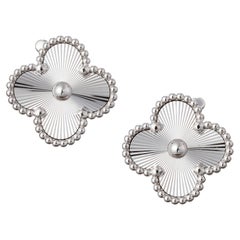 Van Cleef & Arpels 18k White Gold Guilloché Vintage Alhambra Earrings