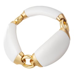Seaman Schepps 18k Yellow Gold White Ceramic Boat Link Bracelet