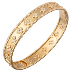 Van Cleef & Arpels 18k Yellow Gold Diamond Perlée Clovers Medium Bracelet