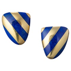 Tiffany Angela Cummings 18k Yellow Gold Lapis Striped Earrings