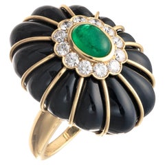 Veschetti 18k Yellow Gold Emerald Diamond Black Onyx Bon Bon Ring