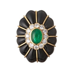 Veschetti 18k Yellow Gold Emerald Diamond Black Onyx Bon Bon Ring