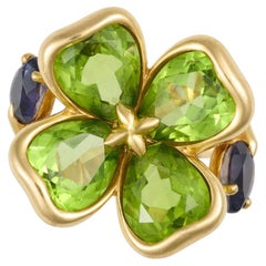 Chanel 18k Yellow Gold Peridot Iolite Clover Ring