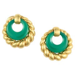 Tiffany & Co. 18k Yellow Gold Green Chalcedony Doorknocker Earrings