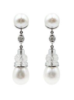 Pendientes de Seaman Schepps en oro blanco de 18 quilates con perla, cristal de roca y diamantes en forma de gota