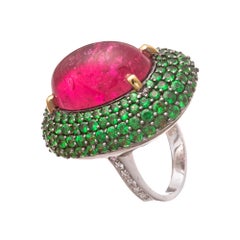 Veschetti Pink Tourmaline Tsavorite Diamond Cocktail Ring