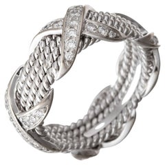 Tiffany Schlumberger 18k White Gold Diamond Four-Row Rope 'X' Ring