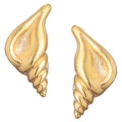 Ilias Lalaounis 18k Yellow Gold Large Shell Clip Earrings