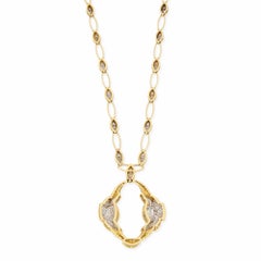 Collana con ciondolo a forma di foglia in oro francese 18 carati con diamanti
