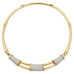 Collier ras du cou en or jaune et blanc 18 carats, serti de diamants en pavé