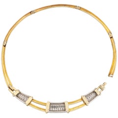 Collier ras du cou en or jaune et blanc 18 carats, serti de diamants en pavé