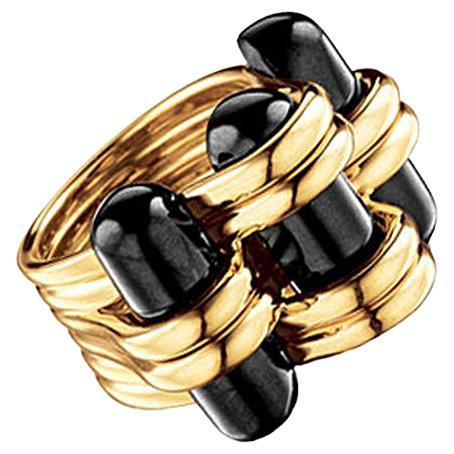 Verdura 18k Gelbgold Schwarzer Onyx 'Trio' Ring