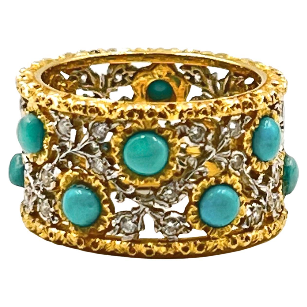 Buccellati 18k Gold Turquoise Diamond Band Ring