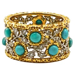 Buccellati 18k Gold Turquoise Diamond Band Ring